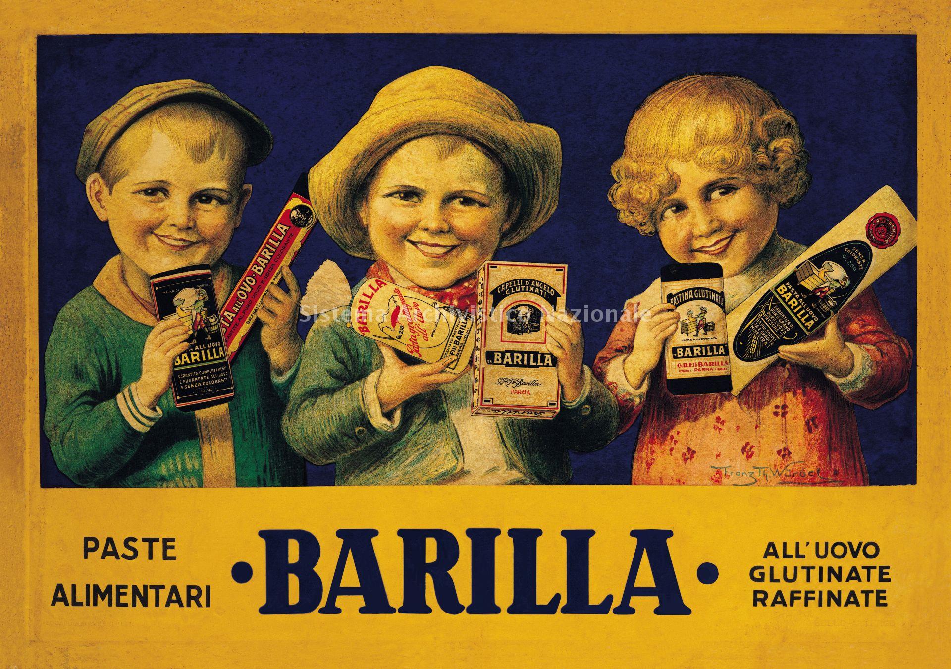   Il cartello pubblicitario da negozio di Franz Th. Wurgel, 1926 (Archivio storico Barilla).
