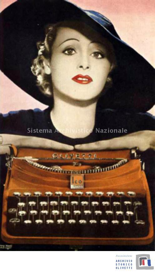   Manifesto pubblicitario della macchina per scrivere MP1, 1935 (Associazione archivio storico Olivetti, fondo Olivetti).
