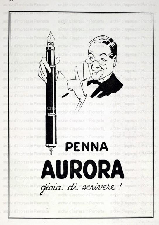   Immagine pubblicitaria delle penne Aurora, campeggiato dal motto "Gioia di scrivere" 1920-1929 (Aurora Due srl, Fondo Aurora Due srl)
